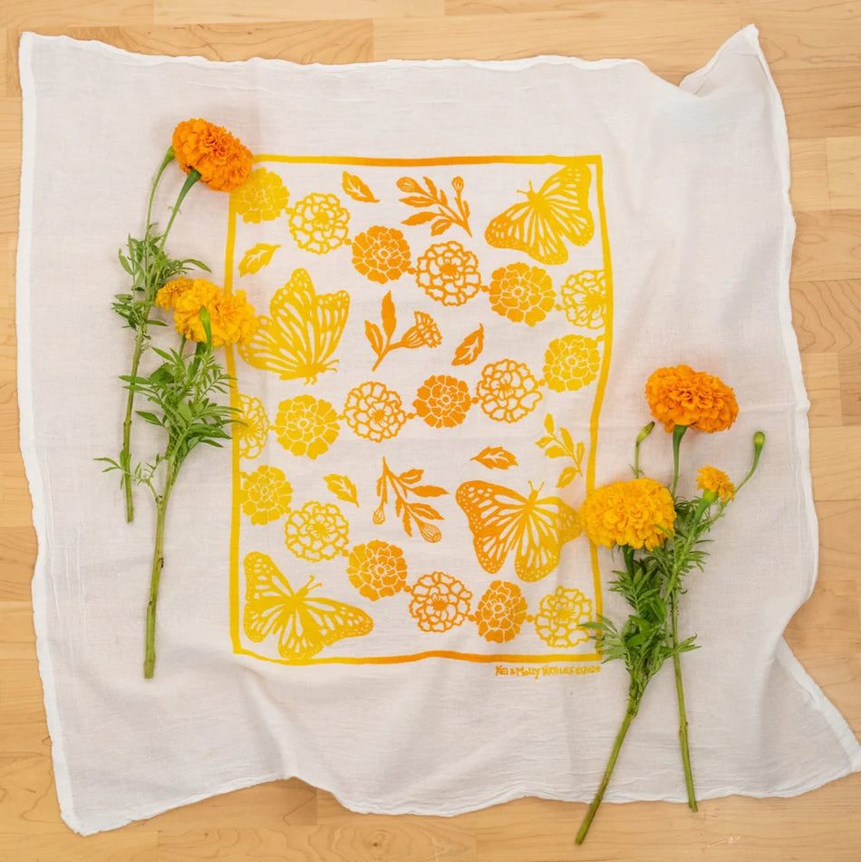 Kei & Molly Flour Sack Dish Towel - Monarchs & Marigolds