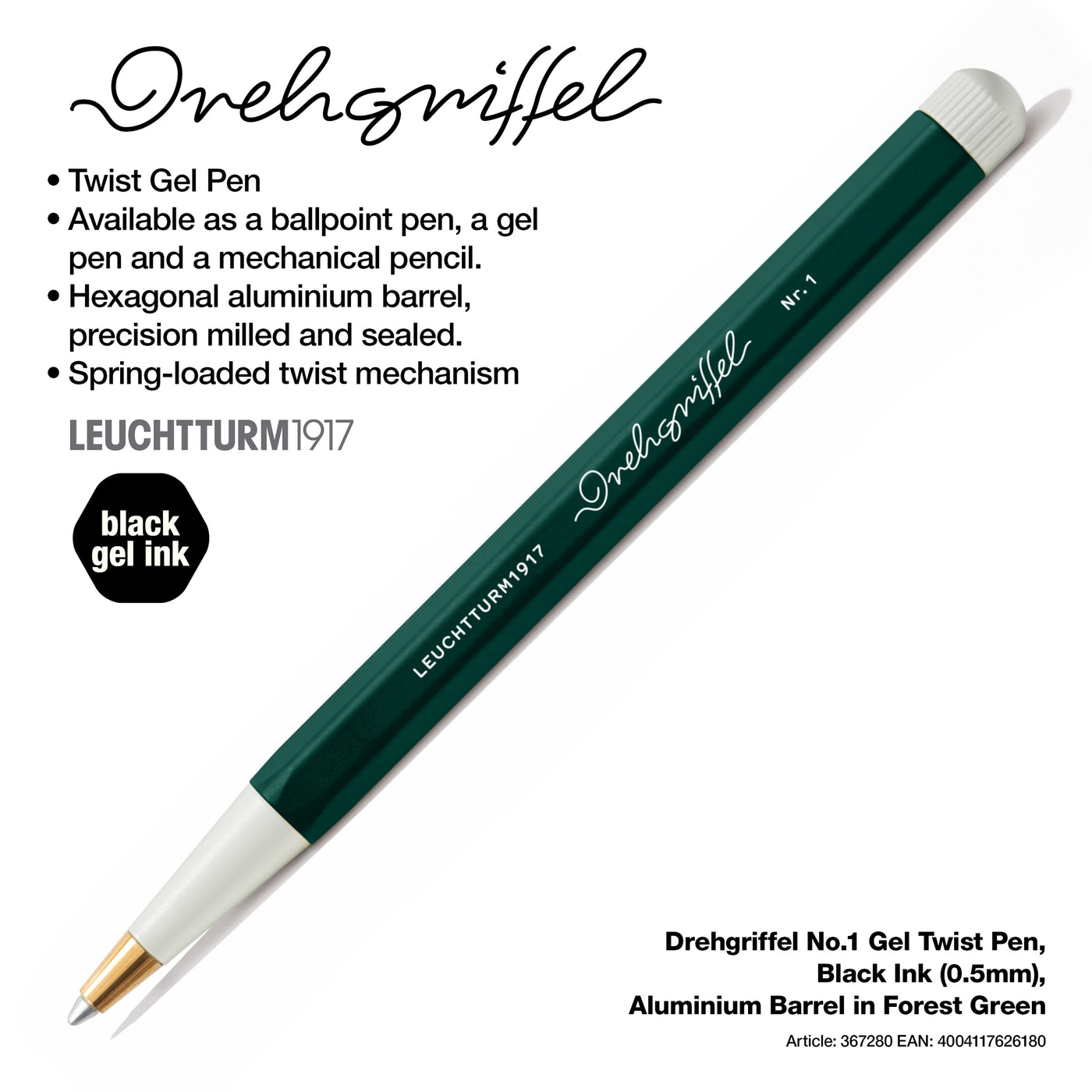 LEUCHTTURM1917 Drehgriffel Nr. 1, pen with black gel refill - Forest Green