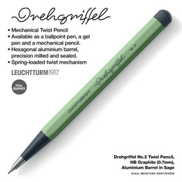 LEUCHTTURM1917 Drehgriffel No.2 Twist Pencil, HB Graphite (0.7mm), Aluminium Barrel - Sage Green