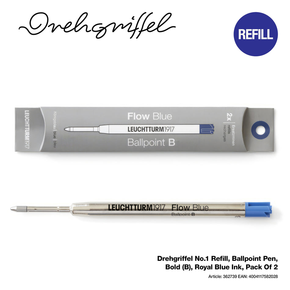 LEUCHTTURM1917 Drehgriffel No.1 Refill, Ballpoint Pen, Bold (B), Royal Blue Ink, Pack of 2