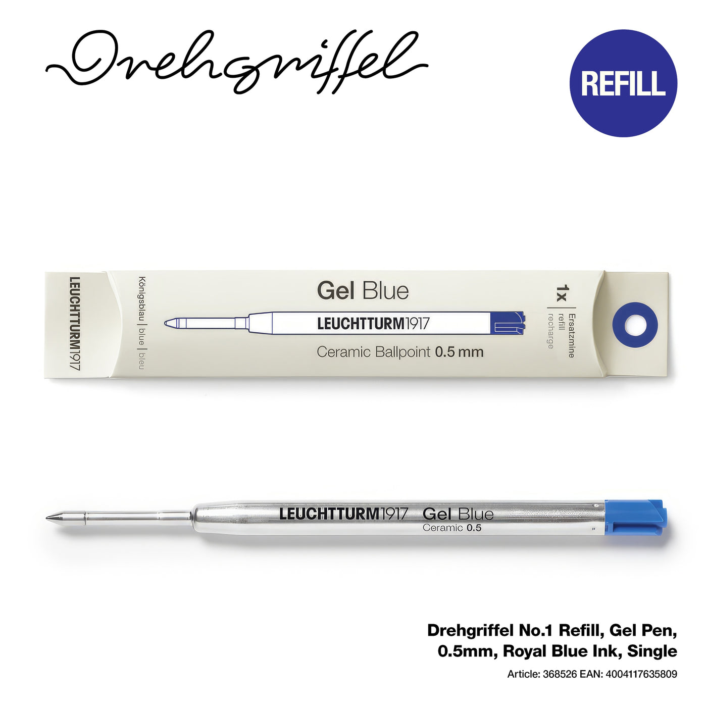 LEUCHTTURM1917 Drehgriffel No.1 Refill, Gel Pen, 0.5mm, Royal Blue Ink - Single