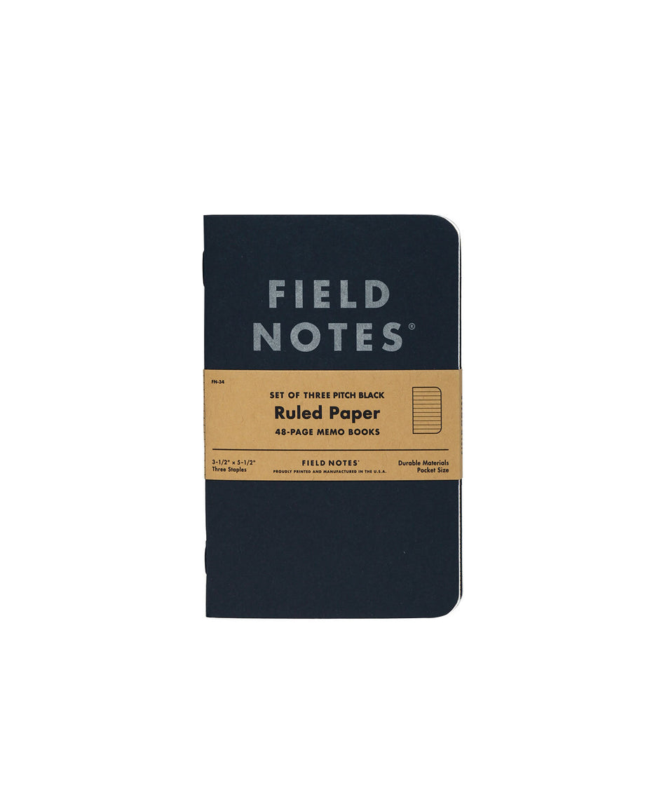 Field Notes Pitch Black Memo Book 3PK Small Ruled