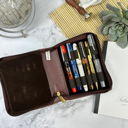 Girologio 12 Slot Zipper Pen Case - Antique Brown