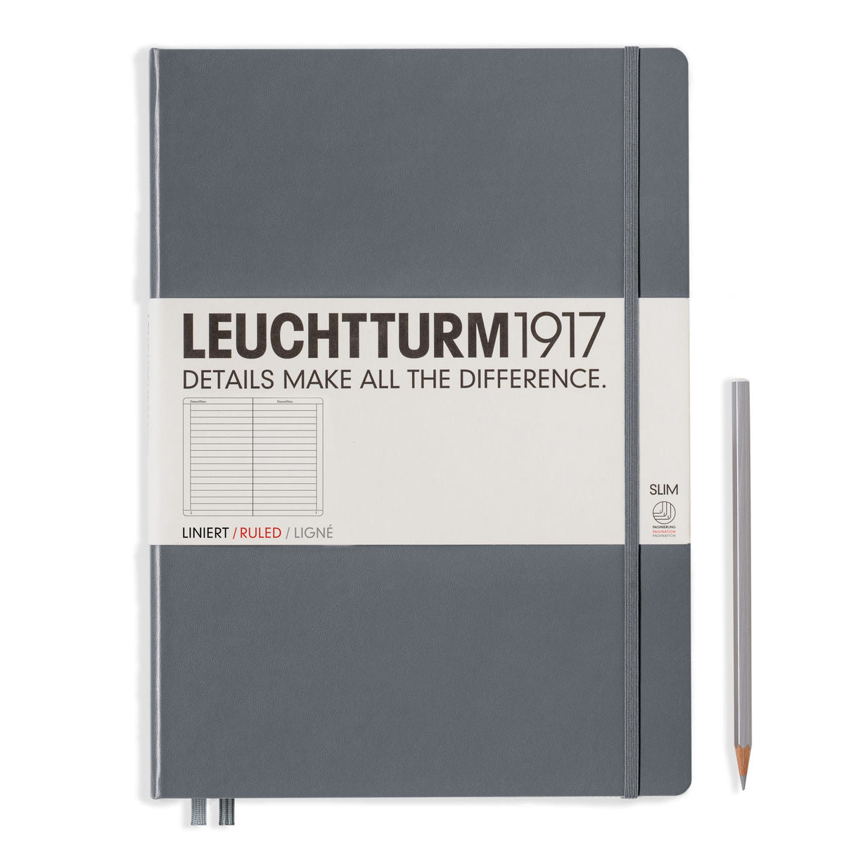 LEUCHTTURM1917 Hardcover Notebook Master Slim (A4+), 123 p., ruled - Anthracite Gray