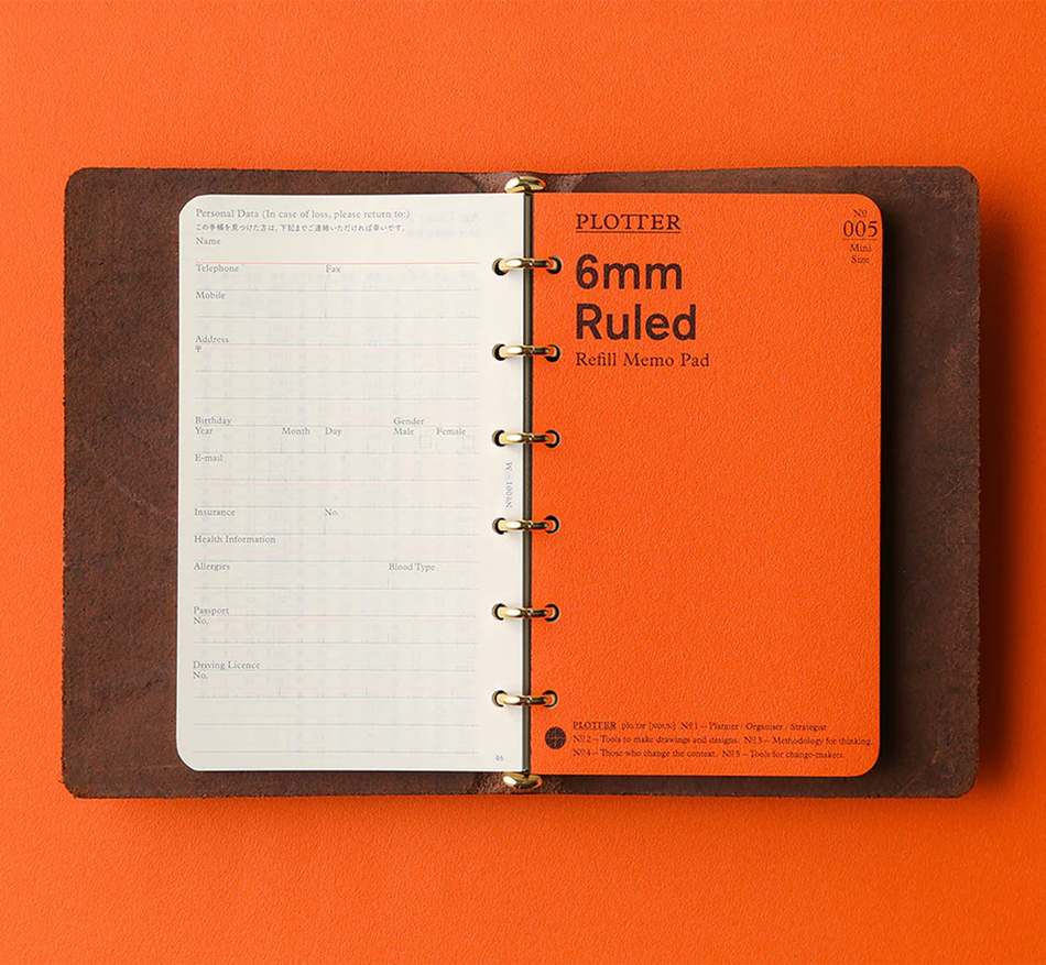 PLOTTER Pueblo 6-Ring Leather Binder - Mini Size *SILVER RINGS