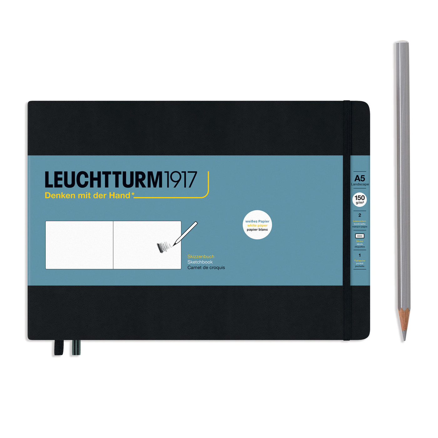 LEUCHTTURM1917 Sketchbook Landscape (A5), Hardcover, 112 pages (150gsm), plain - Black
