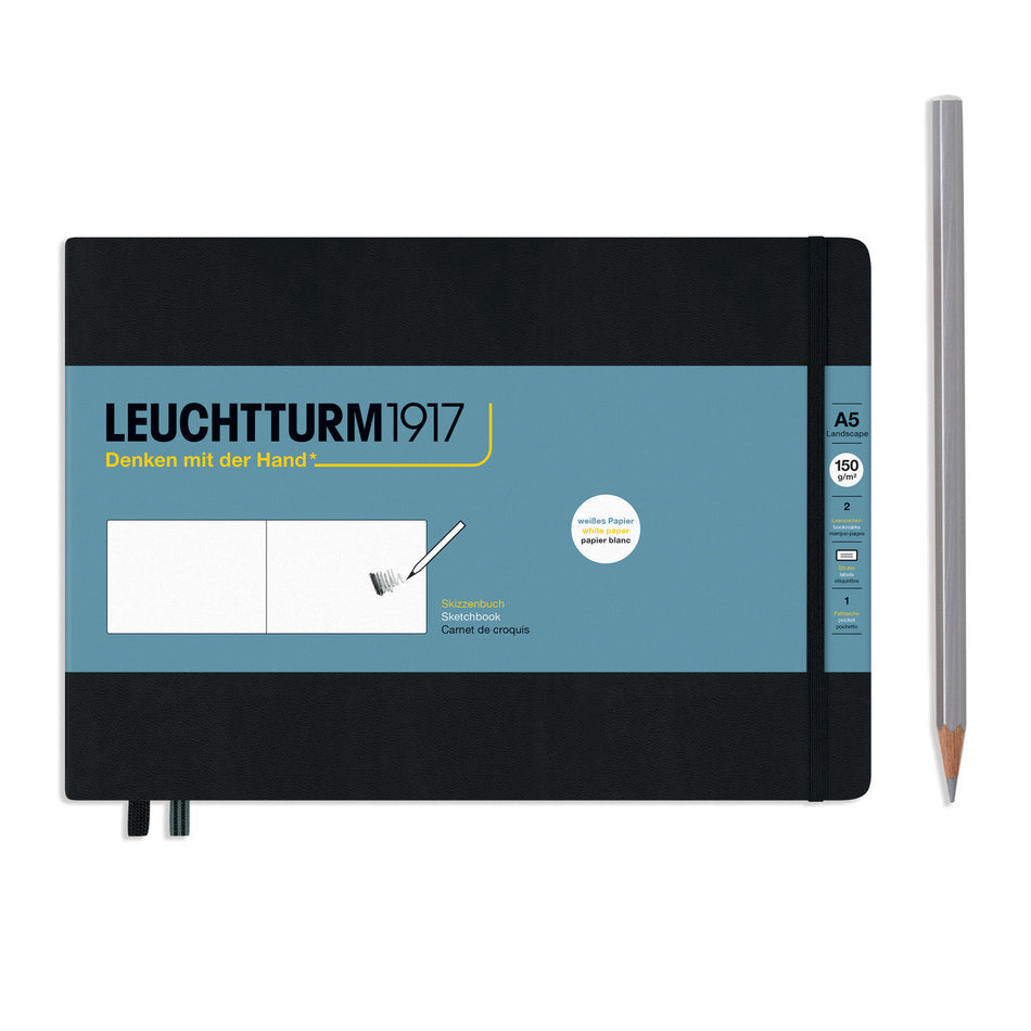 LEUCHTTURM1917 Sketchbook Landscape (A5), Hardcover, 112 pages (150gsm), plain - Black