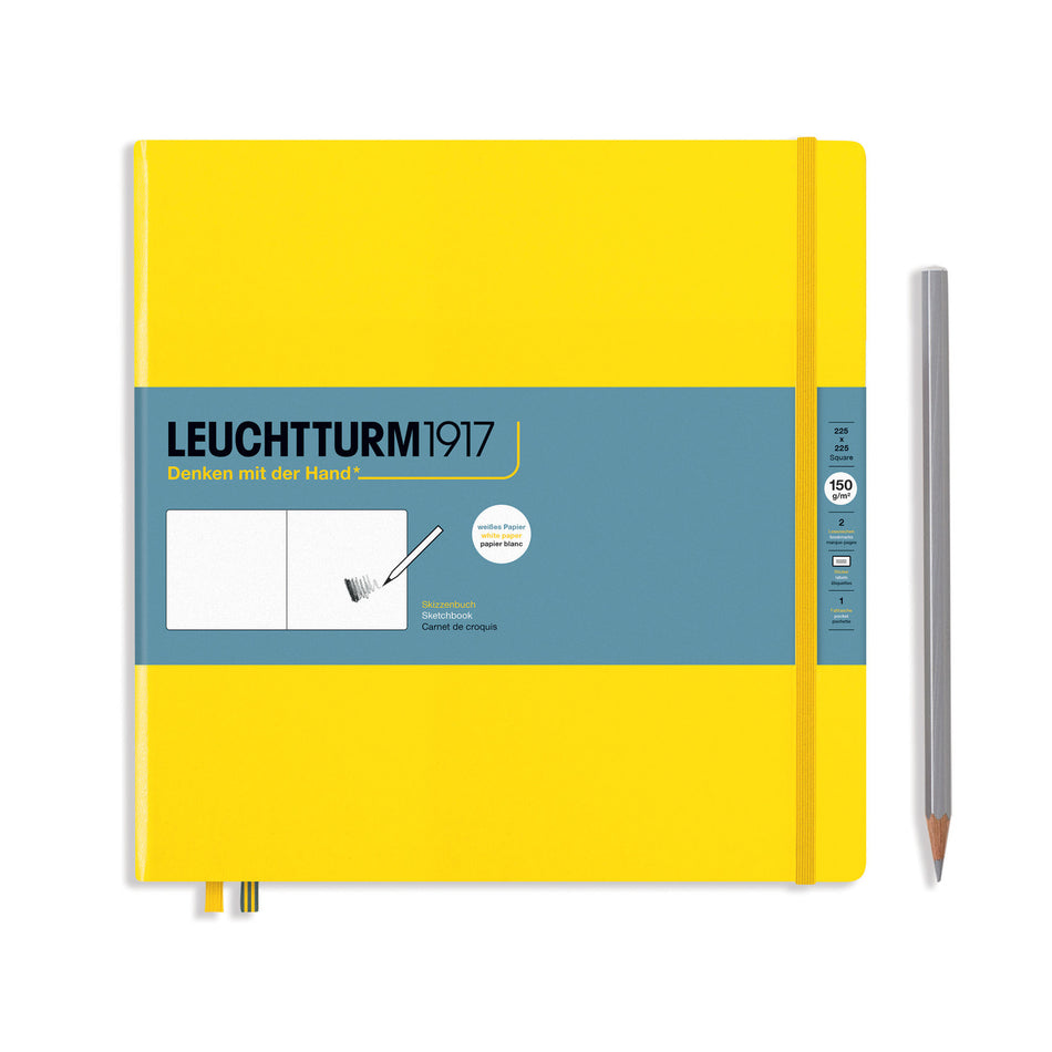 LEUCHTTURM1917 Sketchbook Square (225 x 225 mm), Hardcover, 112 pages (150gsm), plain - Lemon Yellow