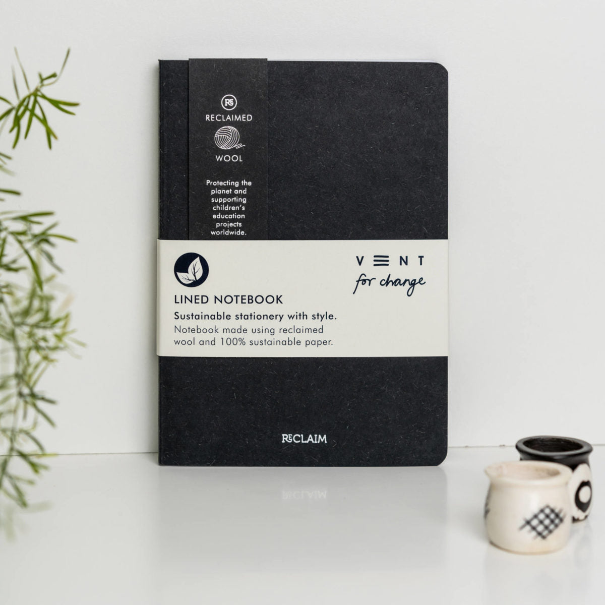 VENT for change Reclaimed Wool A5 Lined Notebook - Black