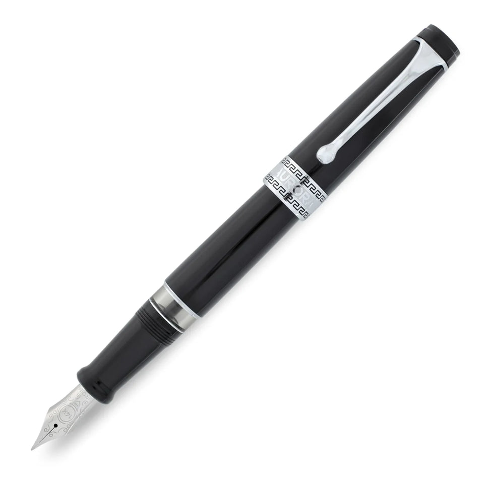 Aurora Optima Resin Fountain Pen - Black with Chrome Trim
