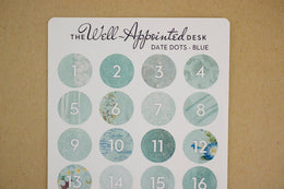 Date Dots Sticker Sheet (24-017): Blue