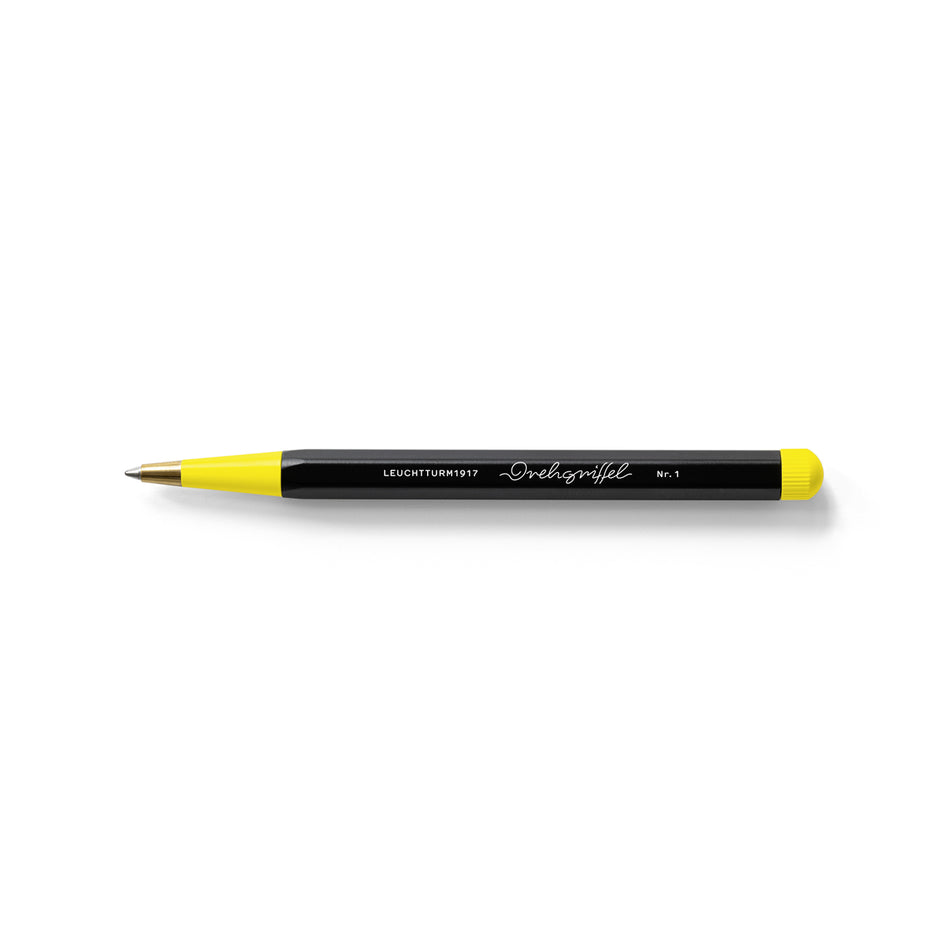 LEUCHTTURM1917 Drehgriffel No.1 Ballpoint Twist Pen, Royal Blue Ink (M), Aluminium Barrel in Bauhaus, Black, Lemon Yellow
