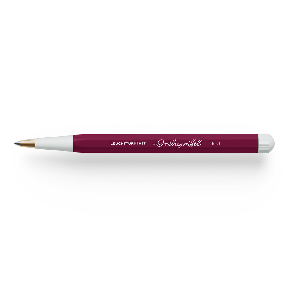 LEUCHTTURM1917 Drehgriffel No.1 Ballpoint Twist Pen, Royal Blue Ink (M), Aluminium Barrel - Port Red