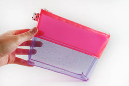 Kate Corn Pink & Purple Glitter Jelly Flat-Bottom Pouch