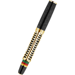 Delta Indigenous People Fountain Pen - Simbu Dancing Skeletons - Black Resin - Gold-Plated Sterling Silver Cage (Limited Edition)