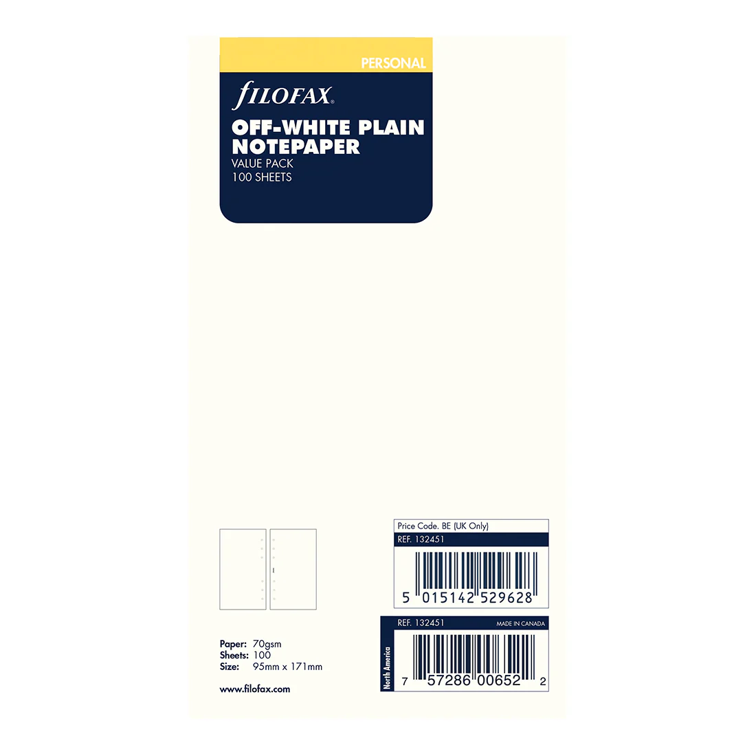 Filofax Personal Off-White Plain Notepaper Value Pack Refill Pack