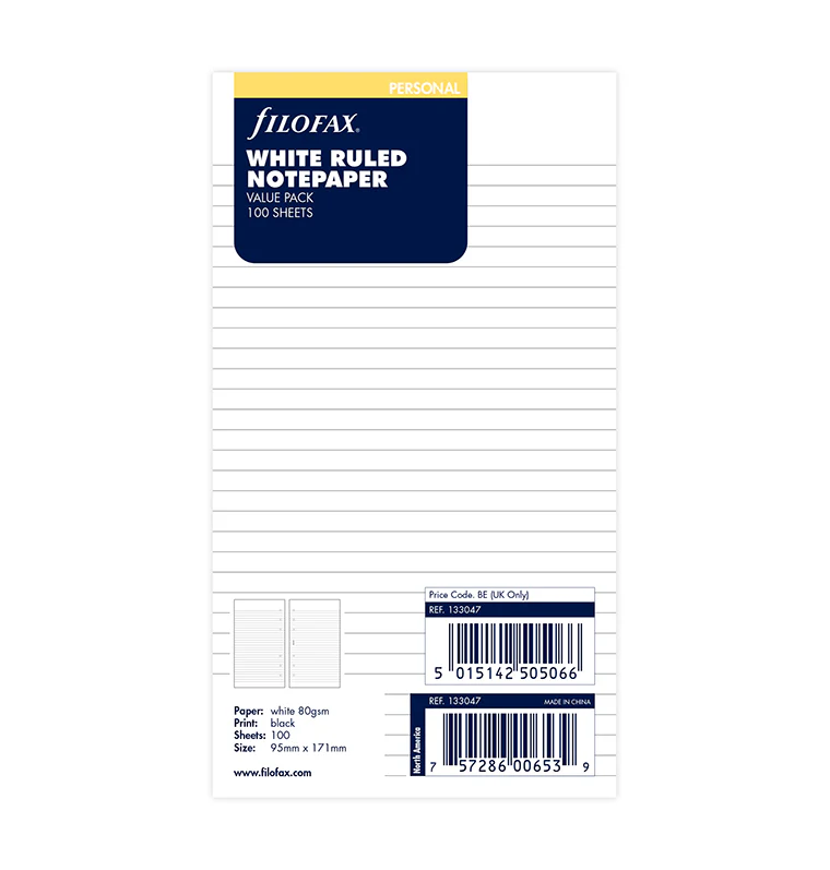 Filofax Personal White Ruled Notepaper Value Pack