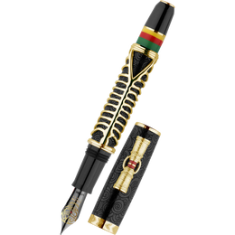 Delta Indigenous People Fountain Pen - Simbu Dancing Skeletons - Black Resin - Gold-Plated Sterling Silver Cage (Limited Edition)