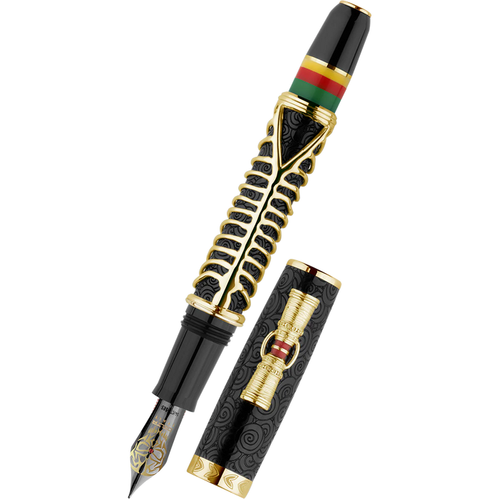 Delta Indigenous People Fountain Pen - Simbu Dancing Skeletons - Black Resin - Gold-Plated Sterling Silver Cage (Limited Edition)