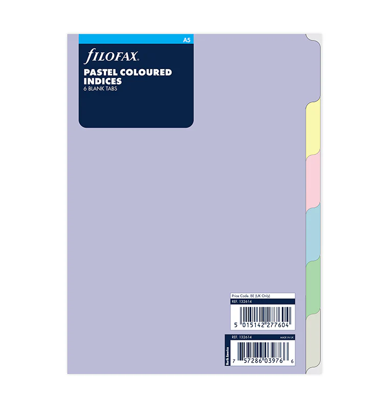 Filofax A5 Blank Index Pastel