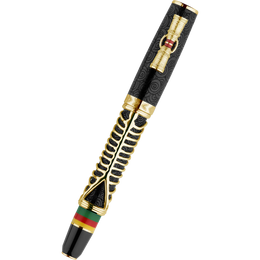 Delta Indigenous People Fountain Pen - Simbu Dancing Skeletons - Black Resin - Gold-Plated Sterling Silver Cage (Limited Edition)