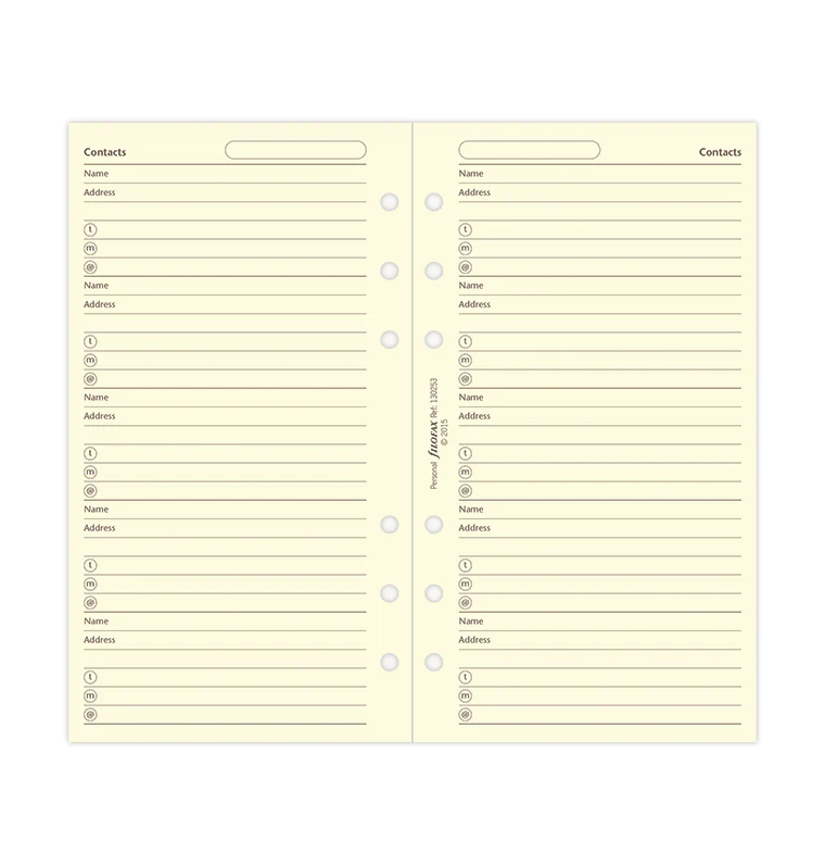 Filofax Personal Cotton Cream Contacts Refill