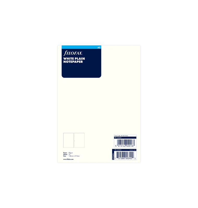 Filofax A5 White Plain Notepaper Refill