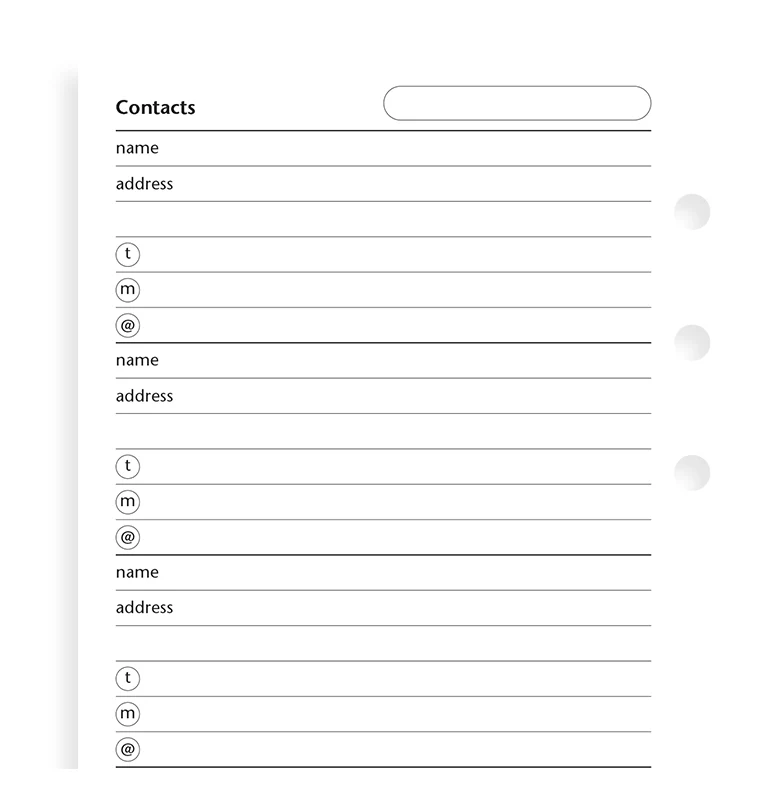 Filofax Personal Contacts Refill