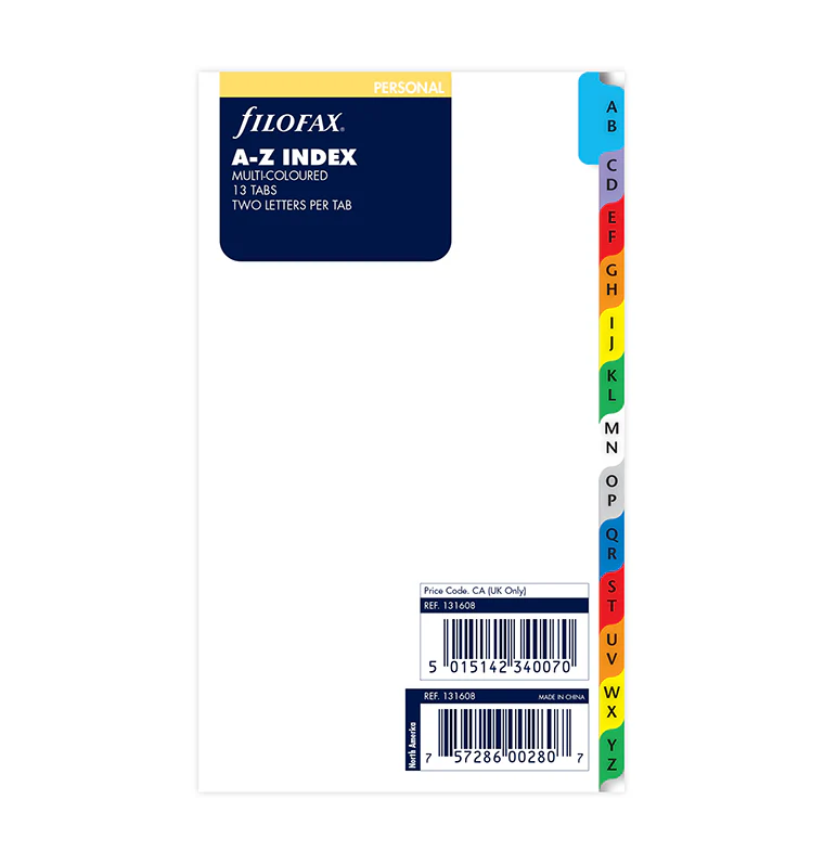 Filofax Personal A-Z Dividers with Colored Tabs