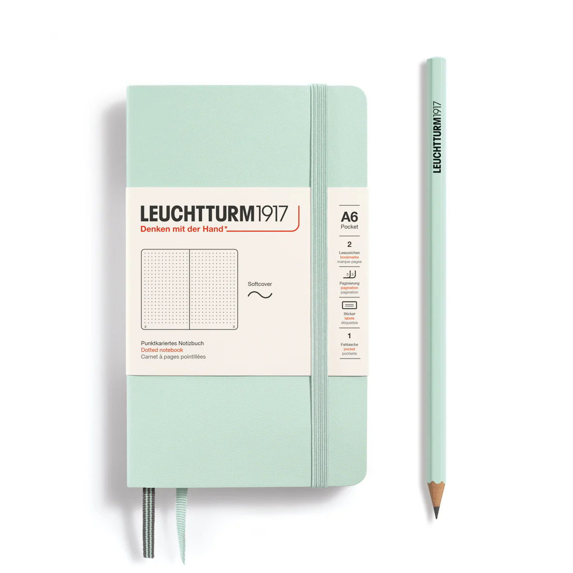 LEUCHTTURM1917 Softcover Notebook Pocket (A6), Softcover, 123 p., dotted - Mint Green