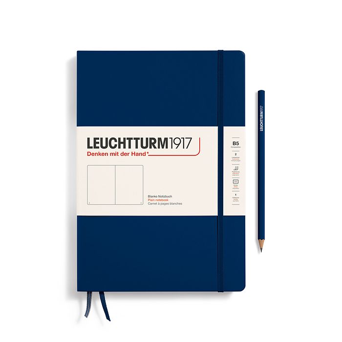 LEUCHTTURM1917 Notebook Hardcover composition (B5), 219 Numbered pages, Plain, Navy