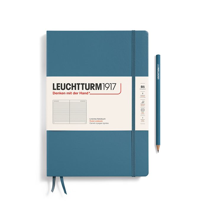 LEUCHTTURM1917 Notebook Hardcover composition (B5), 219 Numbered pages, Ruled - Stone Blue