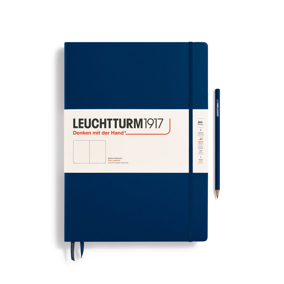 LEUCHTTURM1917 Notebook Master (A4+) Hardcover, 235 Numbered Pages, Plain, Navy