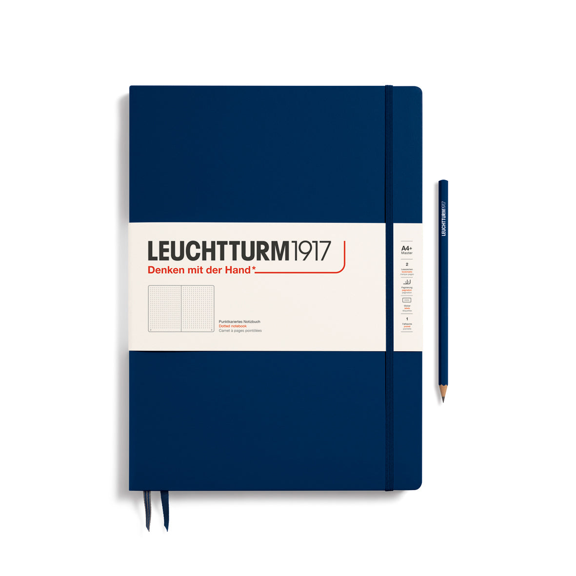 LEUCHTTURM1917 Notebook Master Slim (A4+) Hardcover, 121 Numbered Pages, Dotted - Navy Blue