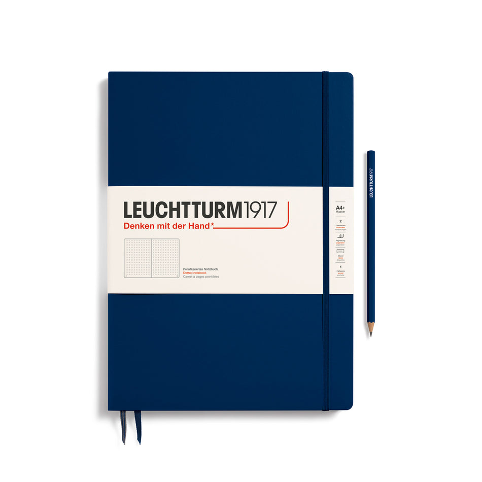 LEUCHTTURM1917 Notebook Master Slim (A4+) Hardcover, 121 Numbered Pages, Dotted - Navy Blue