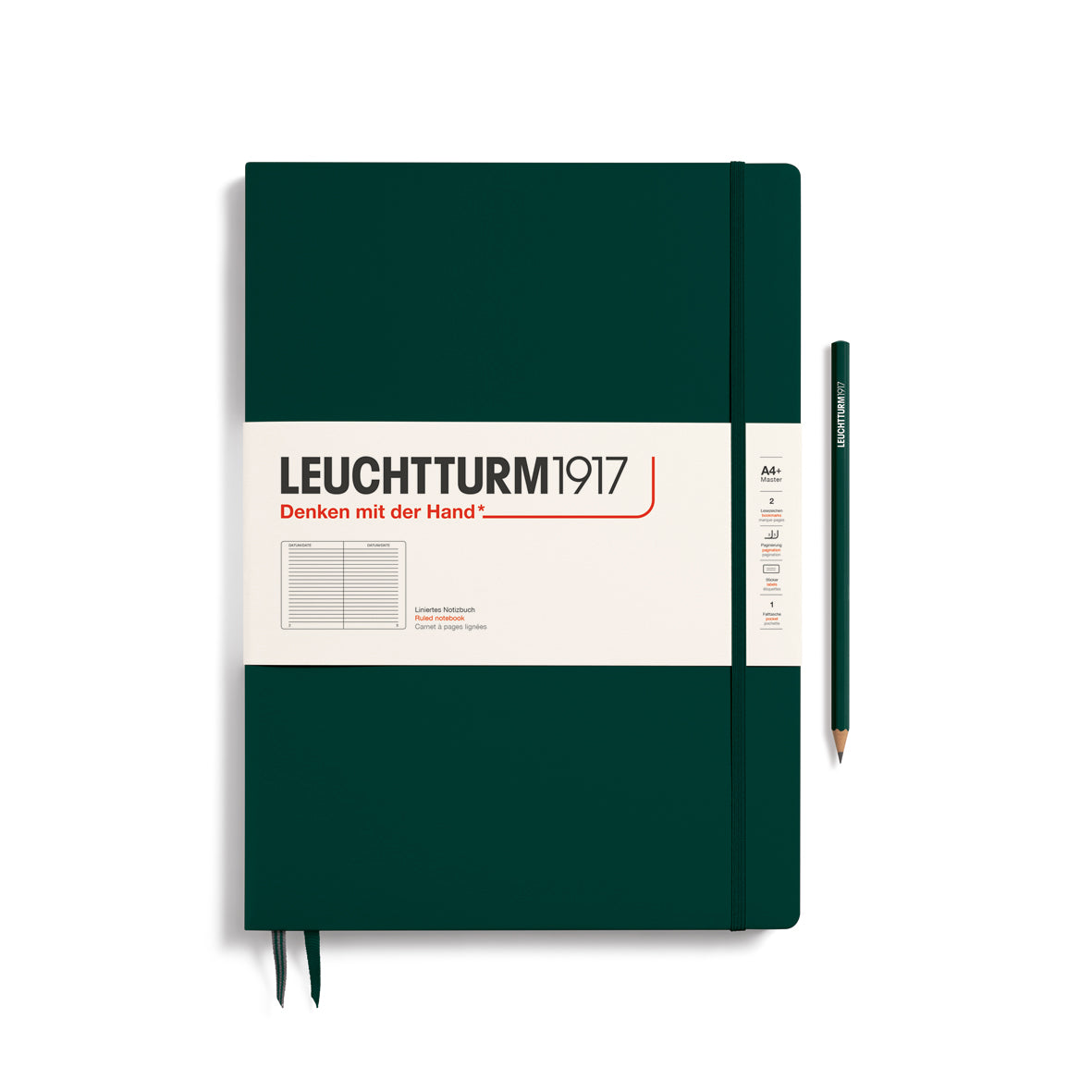LEUCHTTURM1917 Notebook Hardcover Master Slim (A4+), Ruled, 123 pages - Forest Green