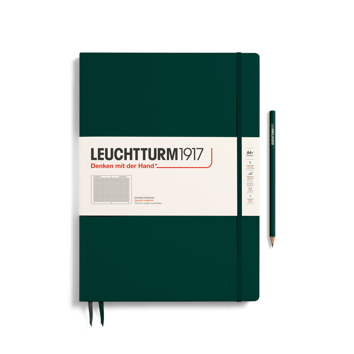 LEUCHTTURM1917 Notebook Hardcover Master Slim (A4+), Square, 123 pages - Forest Green