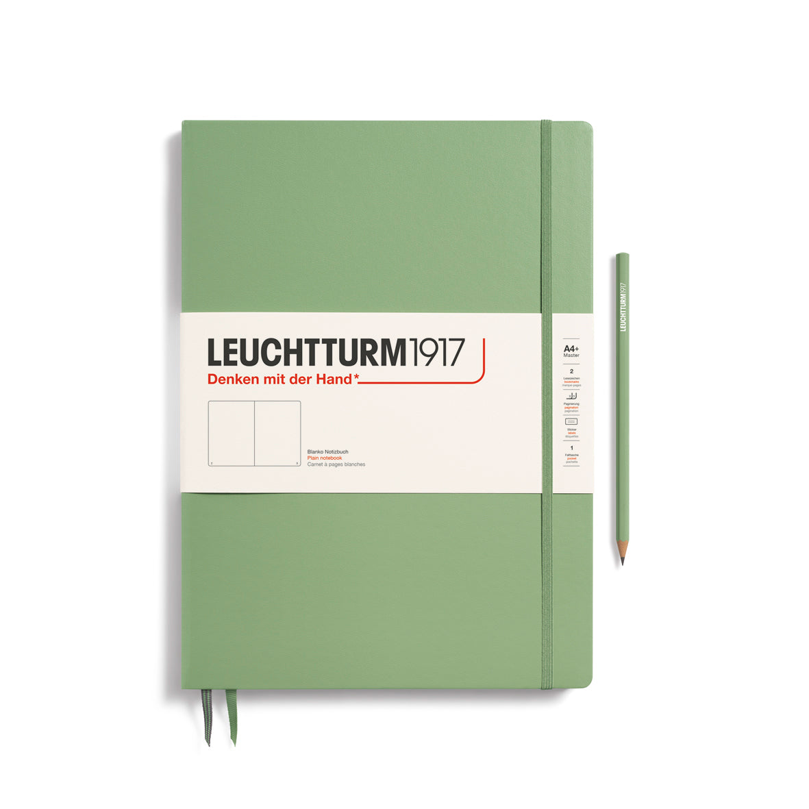 LEUCHTTURM1917 Notebook Hardcover Master Slim (A4+), 123 pages, Plain - Sage Green
