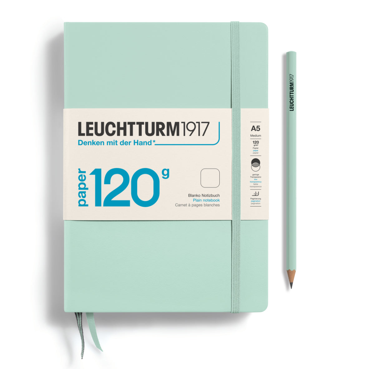 LEUCHTTURM1917 Notebook HC Medium (A5), 120g Edition, Plain, 203 pages - Mint Green