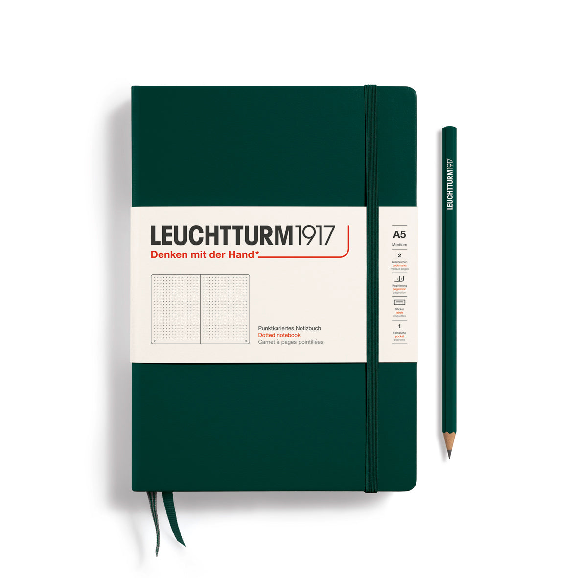 LEUCHTTURM1917 Notebook Hardcover Medium (A5), 251 pages, Dotted - Forest Green