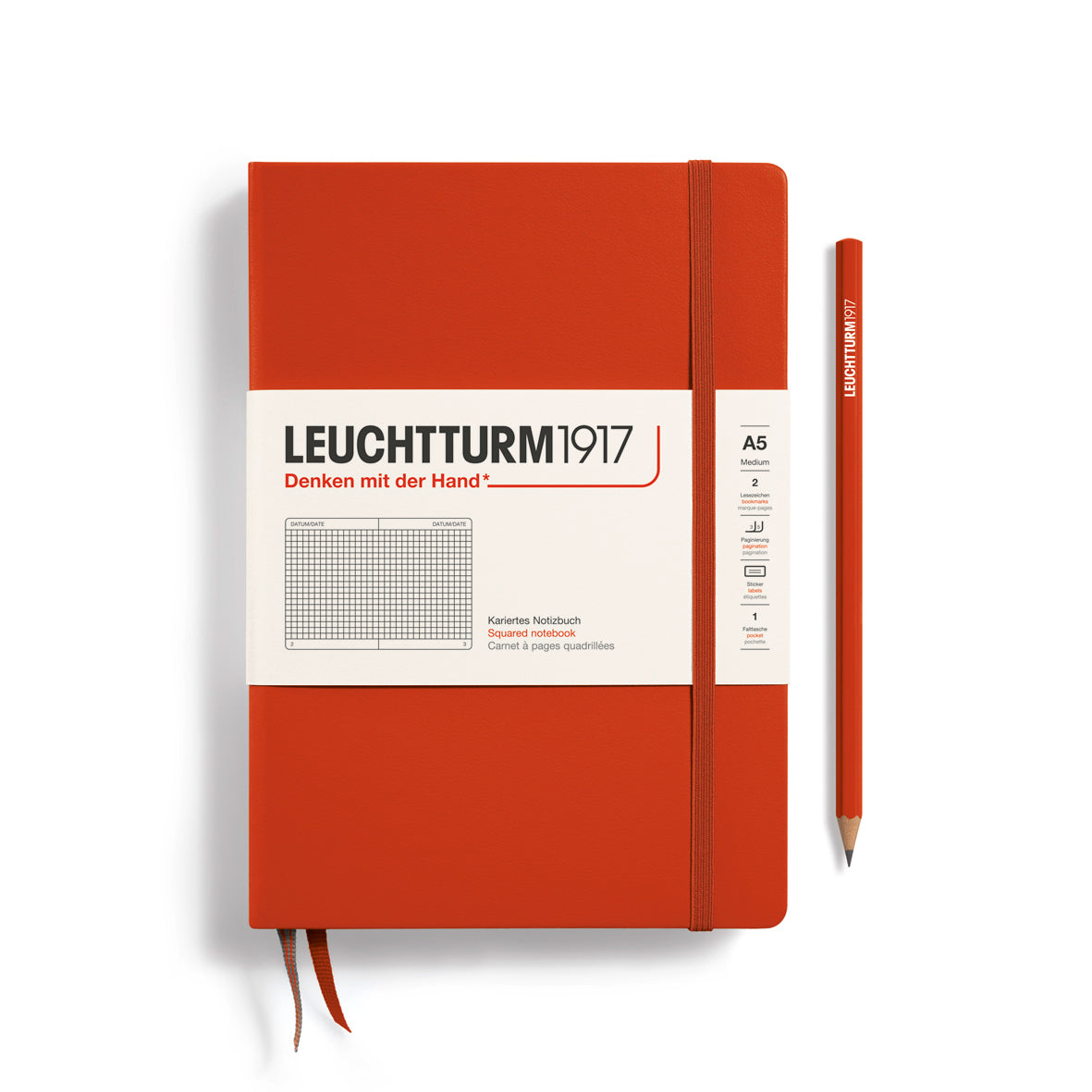 LEUCHTTURM1917 HC Notebook, Medium (A5), 251 p., Squared - Fox Red