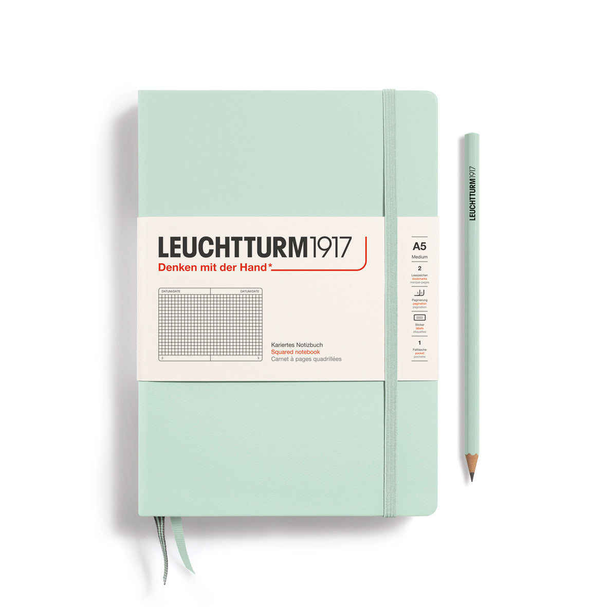 LEUCHTTURM1917 HC Notebook, Medium (A5), 251 p., Squared - Mint Green