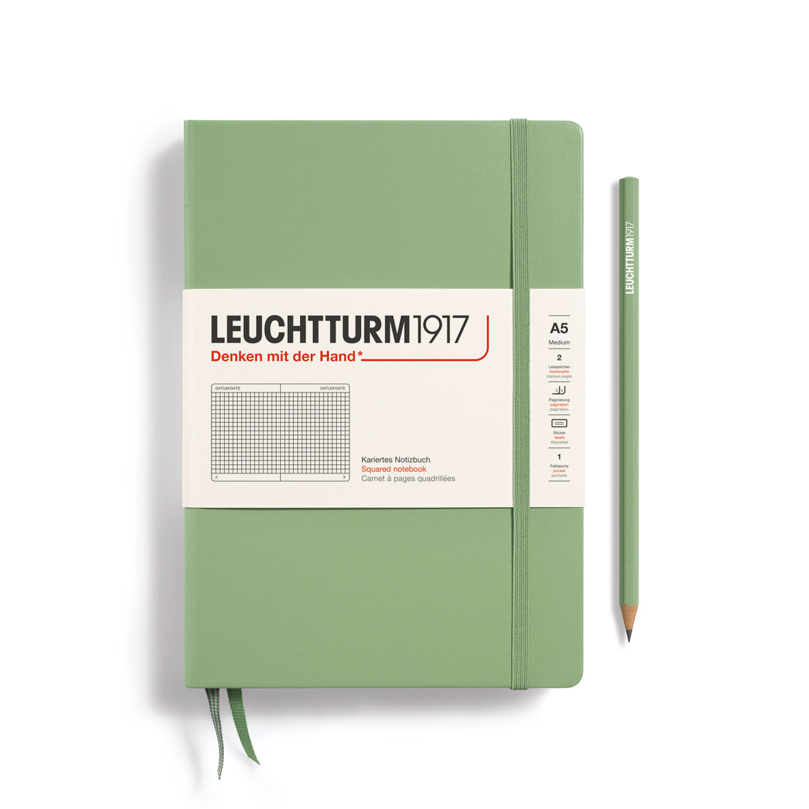 LEUCHTTURM1917 HC Notebook, Medium (A5), 251 p., Squared - Sage