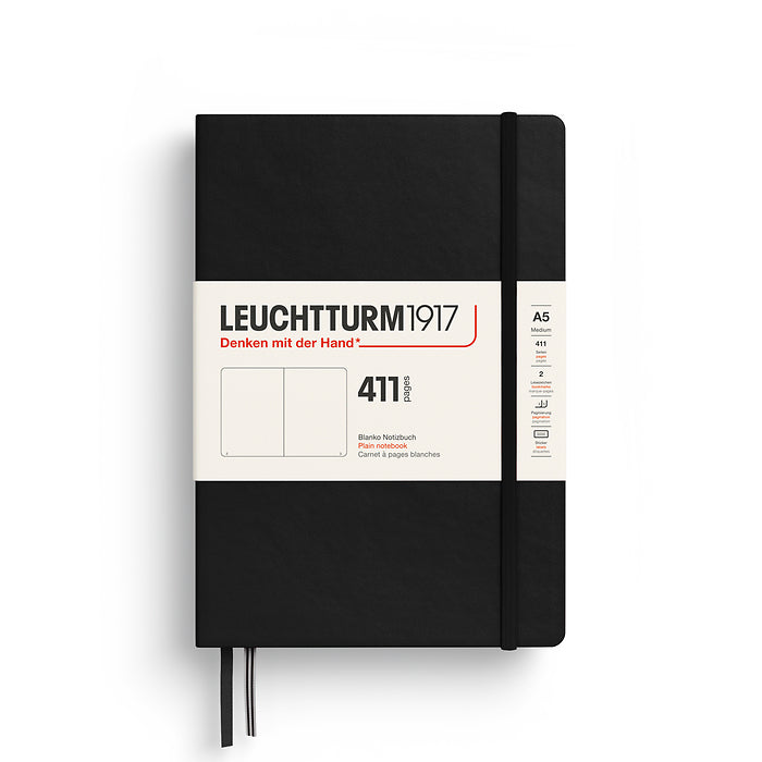 LEUCHTTURM1917 Notebook Medium (A5) HC, 411 Numbered Pages, Plain - Black