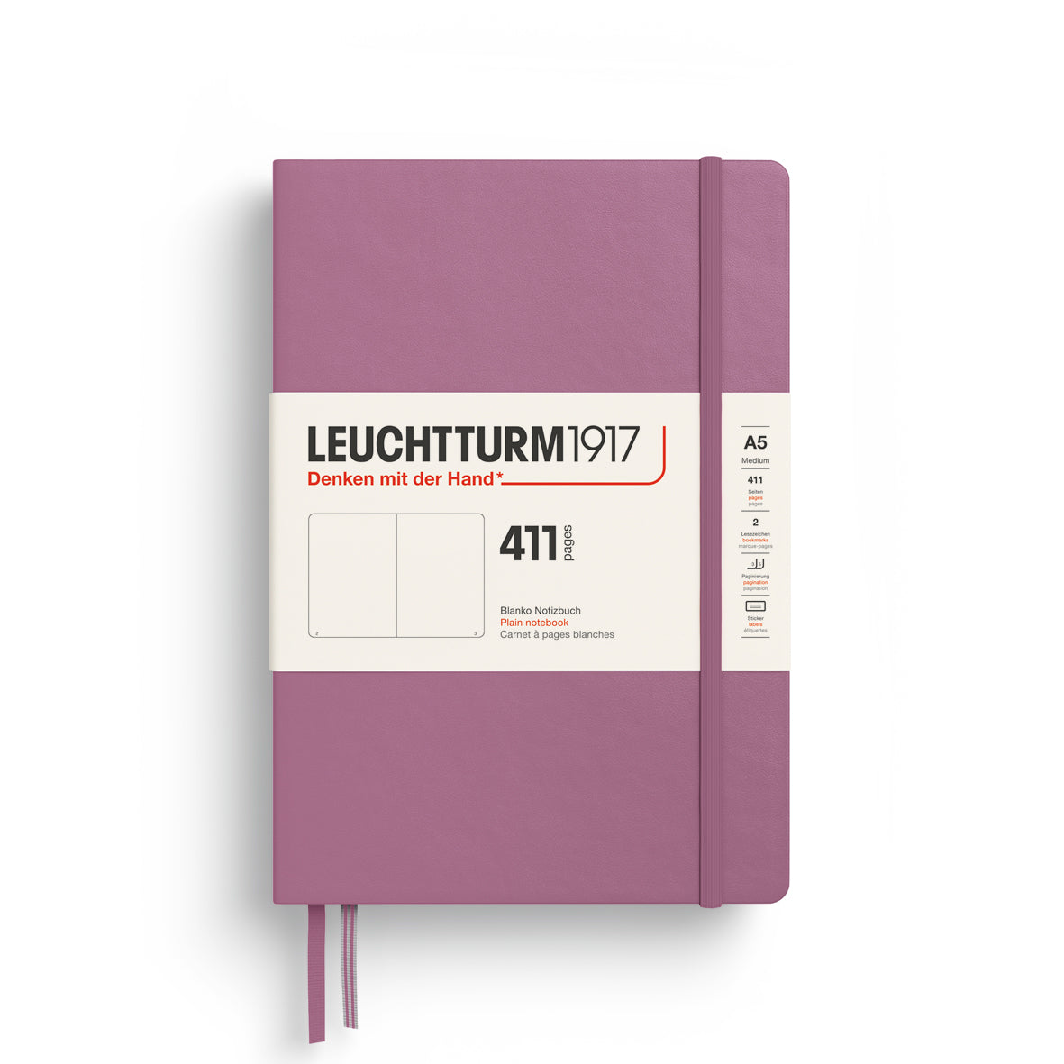LEUCHTTURM1917 Notebook Medium (A5) HC, 411 Numbered Pages, Plain - Dusty Rose Pink
