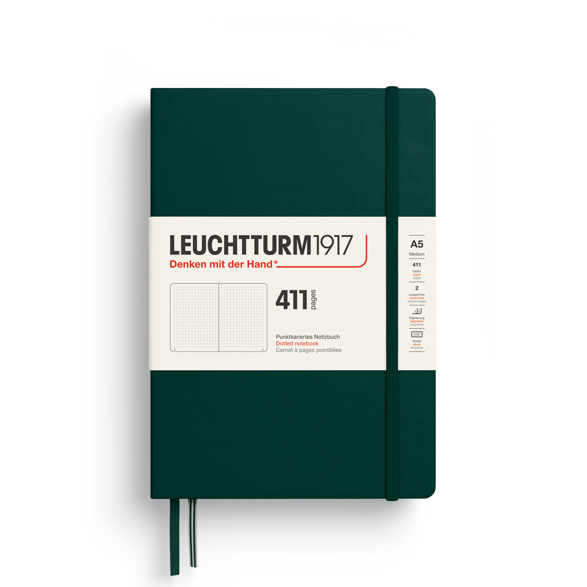 LEUCHTTURM1917 Notebook Medium (A5) HC, 411 Numbered Pages, Dotted - Forest Green