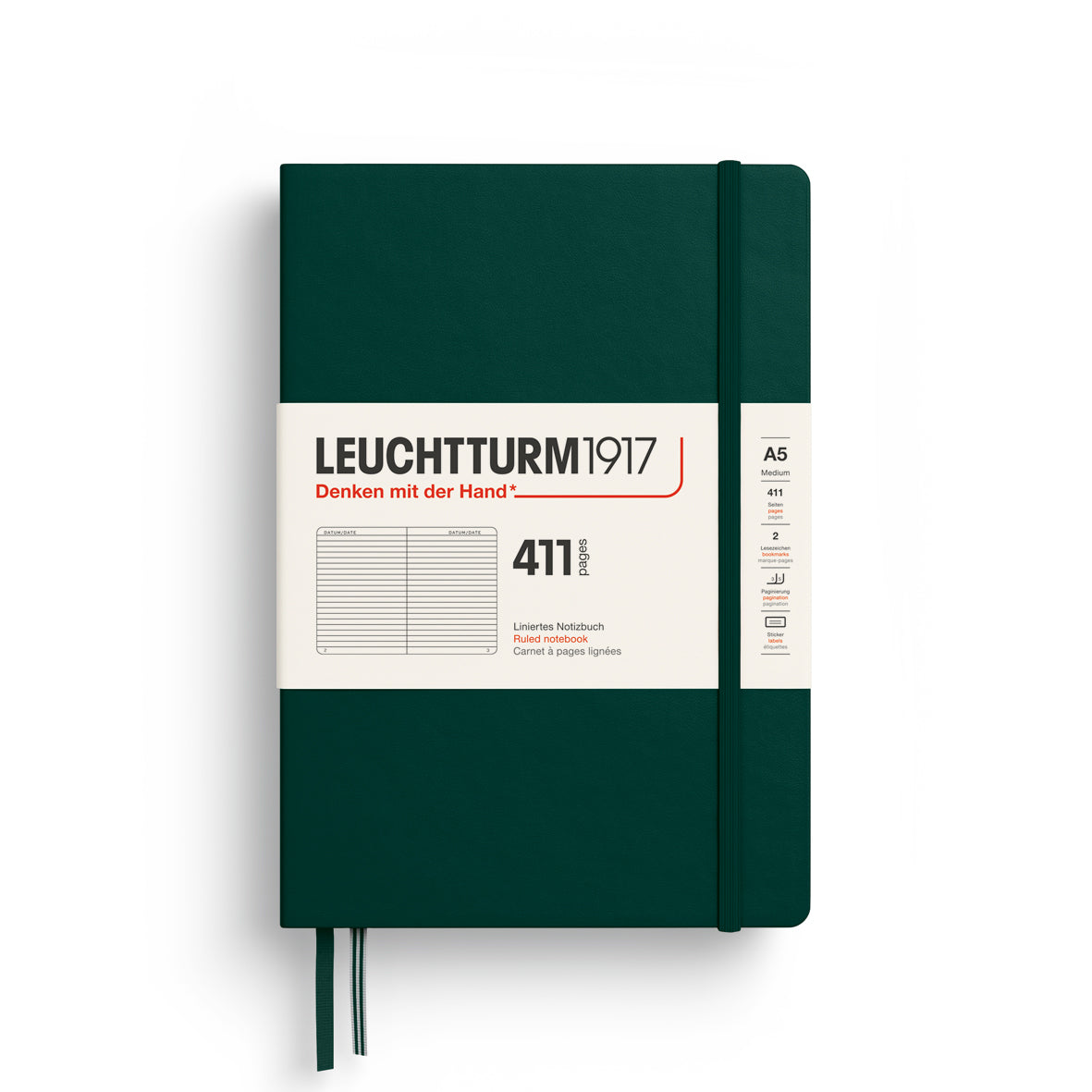 LEUCHTTURM1917 Notebook Medium (A5) HC, 411 Numbered pages, Ruled - Forest Green