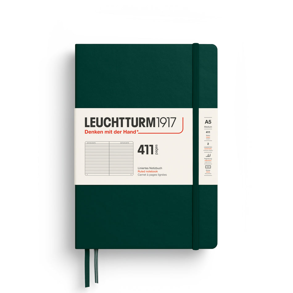 LEUCHTTURM1917 Notebook Medium (A5) HC, 411 Numbered pages, Ruled - Forest Green