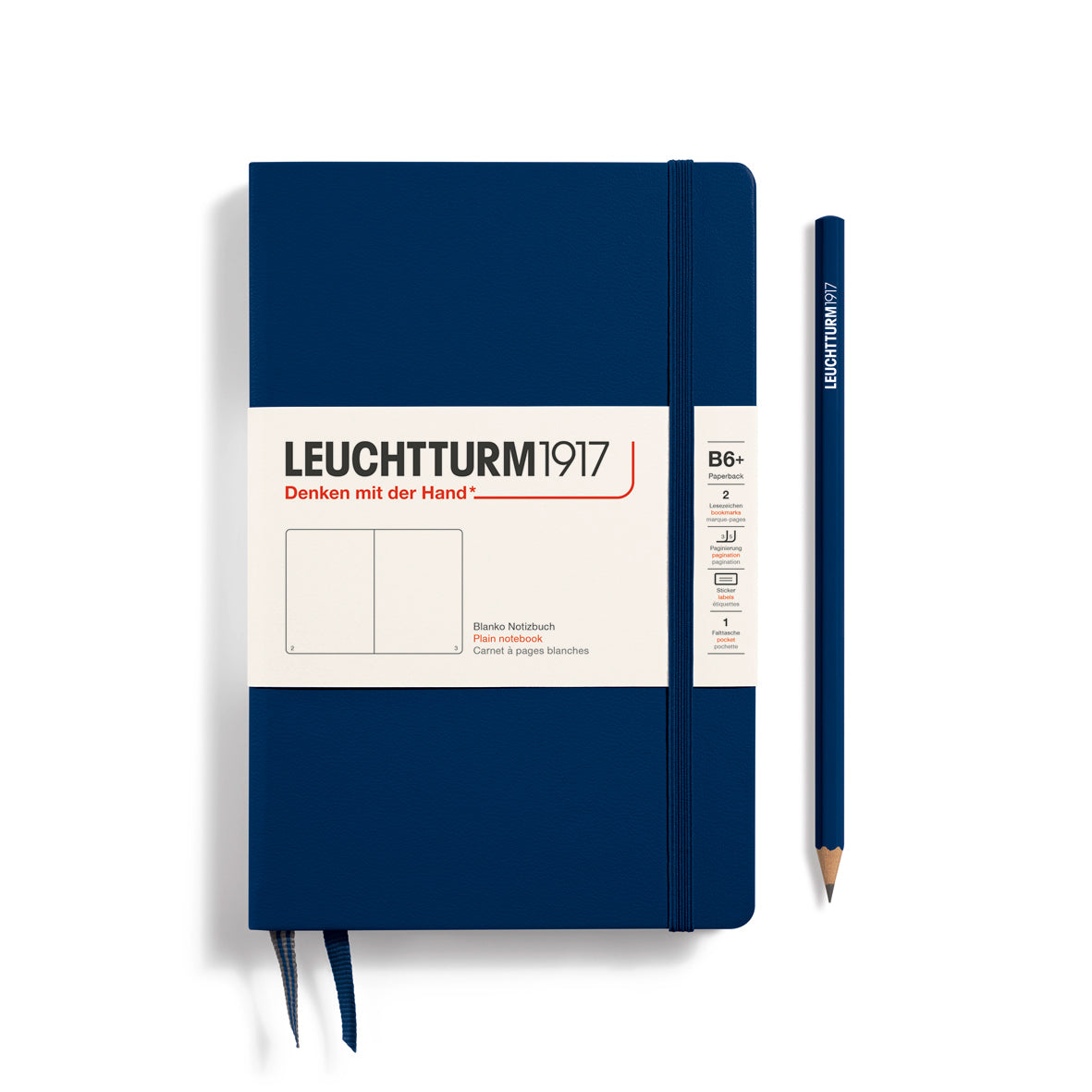 LEUCHTTURM1917 Notebook Hardcover Paperback (B6+), Plain, 123 pages, Navy Blue