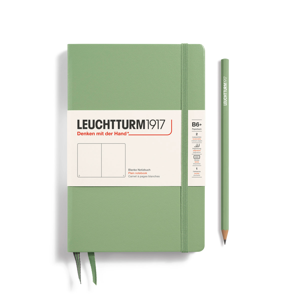 LEUCHTTURM1917 Notebook HC Paperback (B6+), Hardcover, 219p., Plain - Sage Green